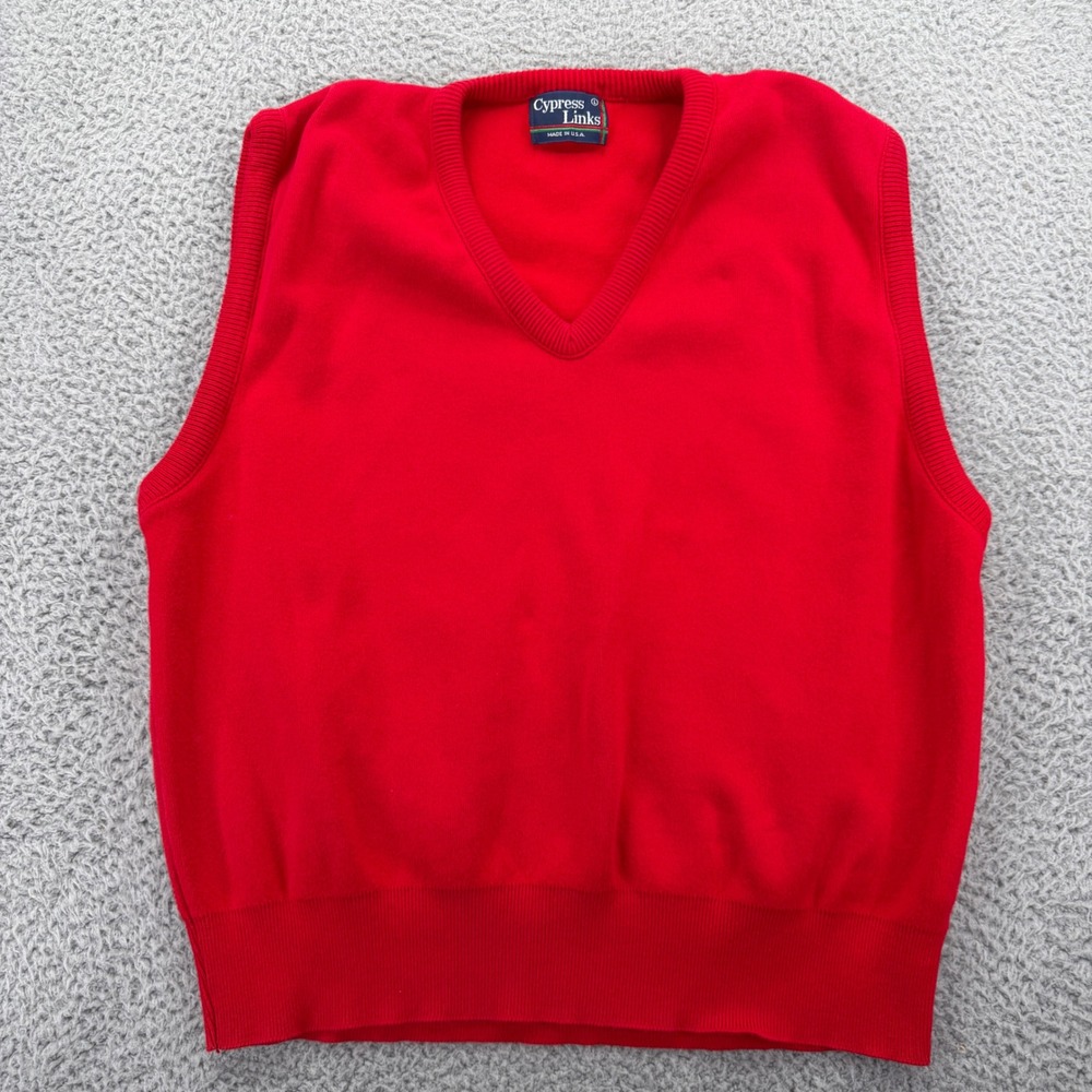 Cypress Links Mens V-Neck Sweater Vest Red 100% Cotton Made in USA Size L